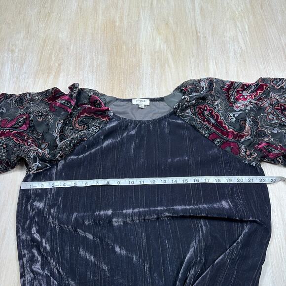 Umgee Floral Burnout Velvet Shift Puff Sleeve Boho Fairy Chic Goth Dress Small - Picture 7 of 14